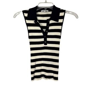 Madewell Owen Polo Sweater Knit Collared Tank Stripped Navy & Cream Size XXS